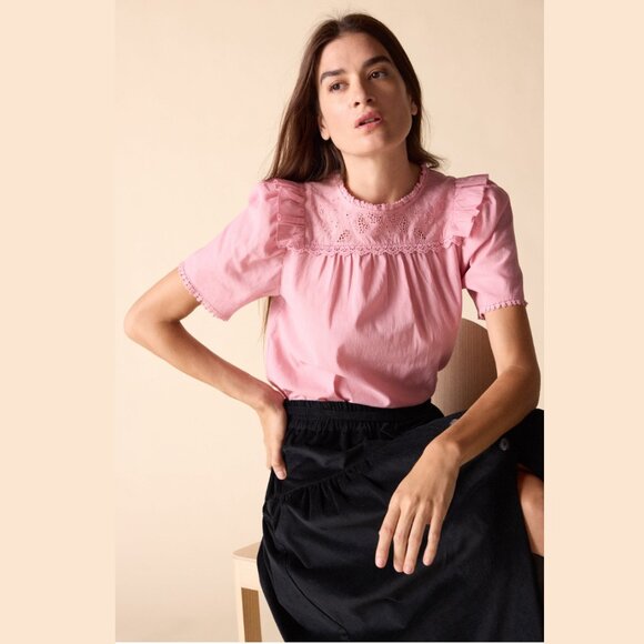 NWT St. Roche Birdie Top in Peony‎ Pink Size 6 Eyelets Blouse - Picture 1 of 7